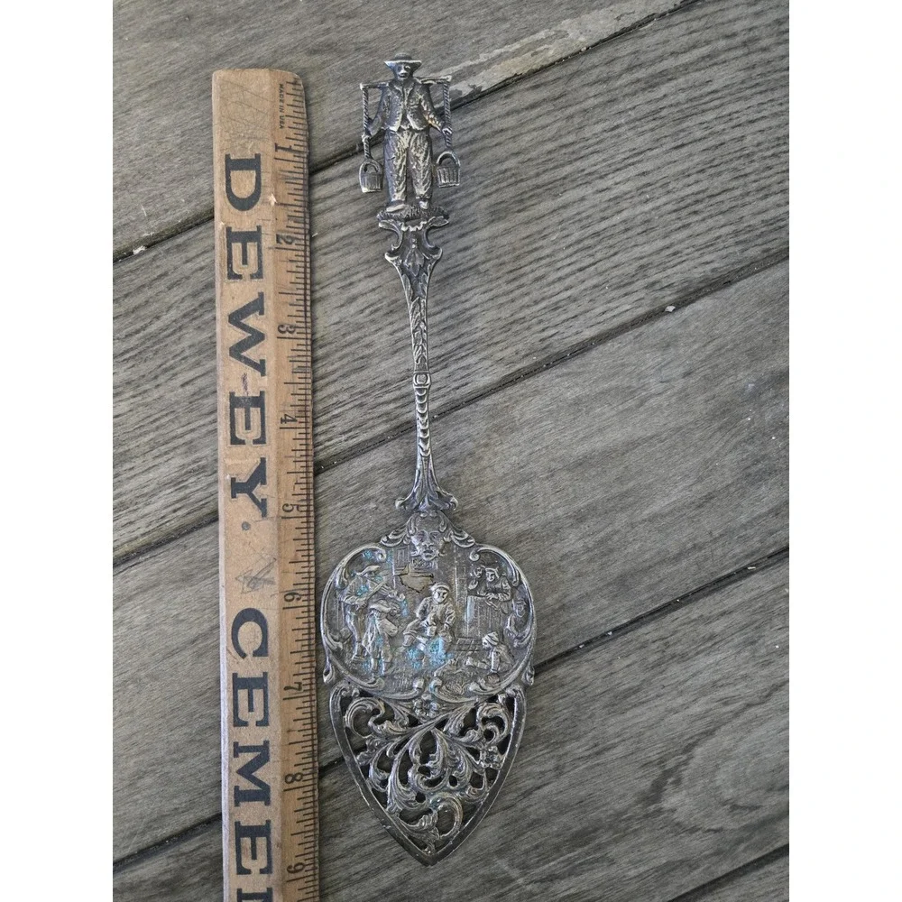 Vintage Silver Plated Repousse Dutch Cake Server Water Carrier Tavern Scene